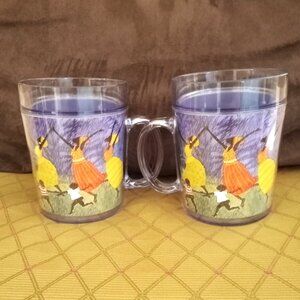 JULIA CAIRNS ARTWORK ON TWO THERMO-SERV ACRYLIC MUGS   - MADE IN USA